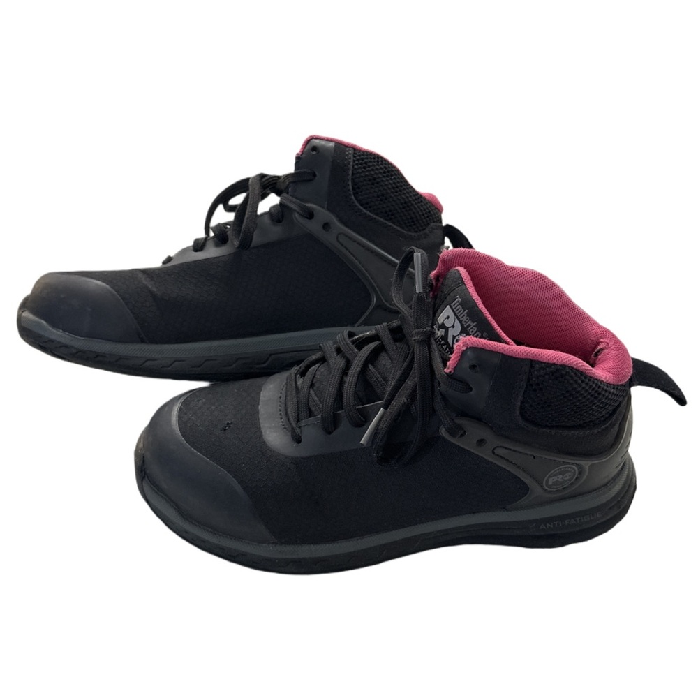 TIMBERLAND PRO women's mid black + pink drivetrain safety toe work shoes, 6 US.